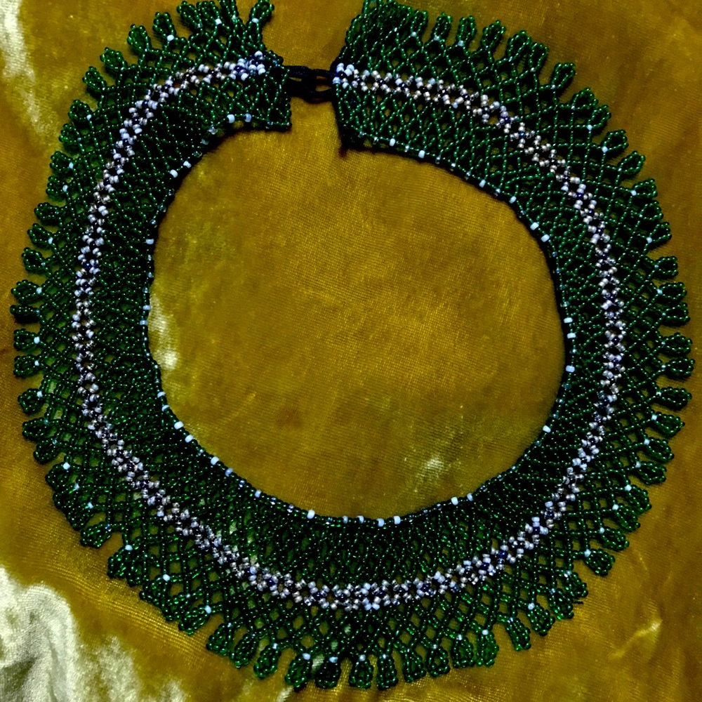 Gold & Green Neaded Collar necklace